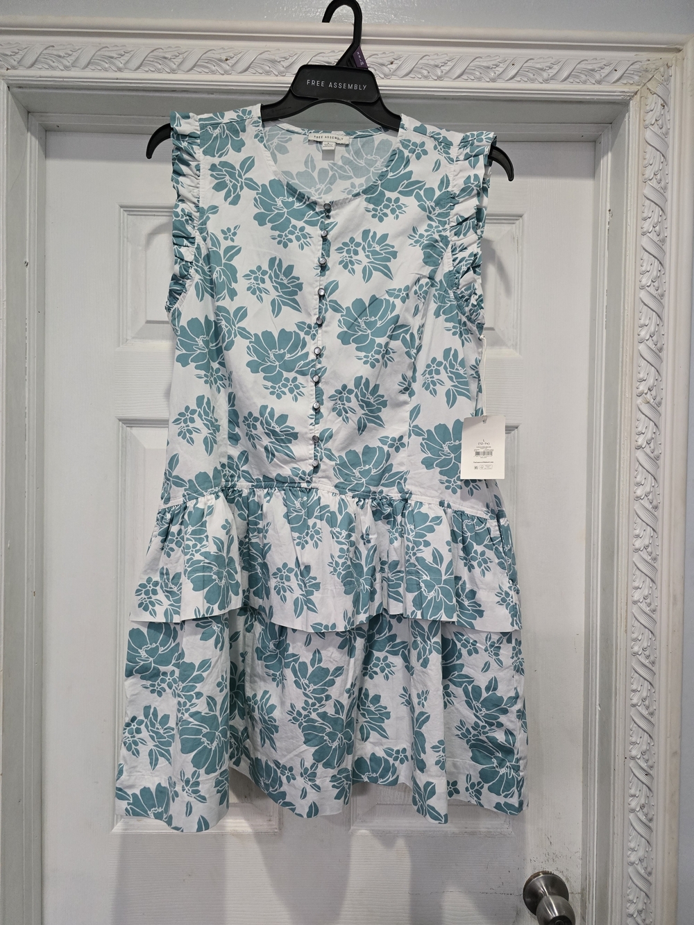 Free Assembly Teal Floral Tiered Mini Dress